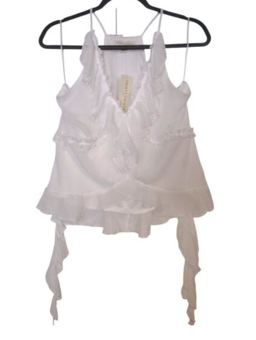 Thirty Thirty White Ruffled Fairycore Lined Tank Top Blouse Large NWT Sleeveless